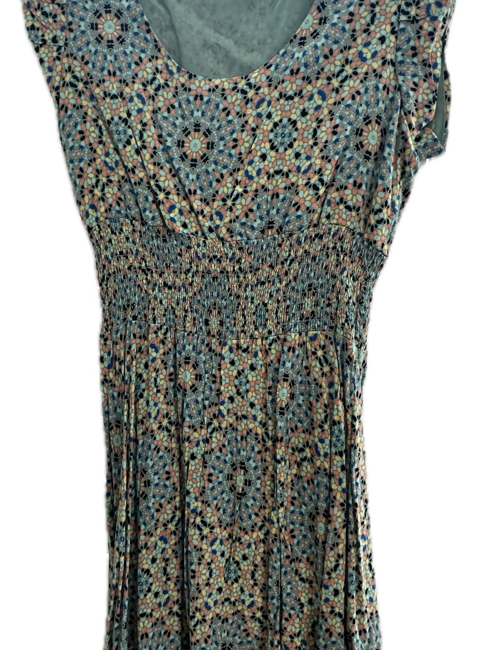 Entry Floral Mosaic Smocked Waist Tunic - Blue & Peach